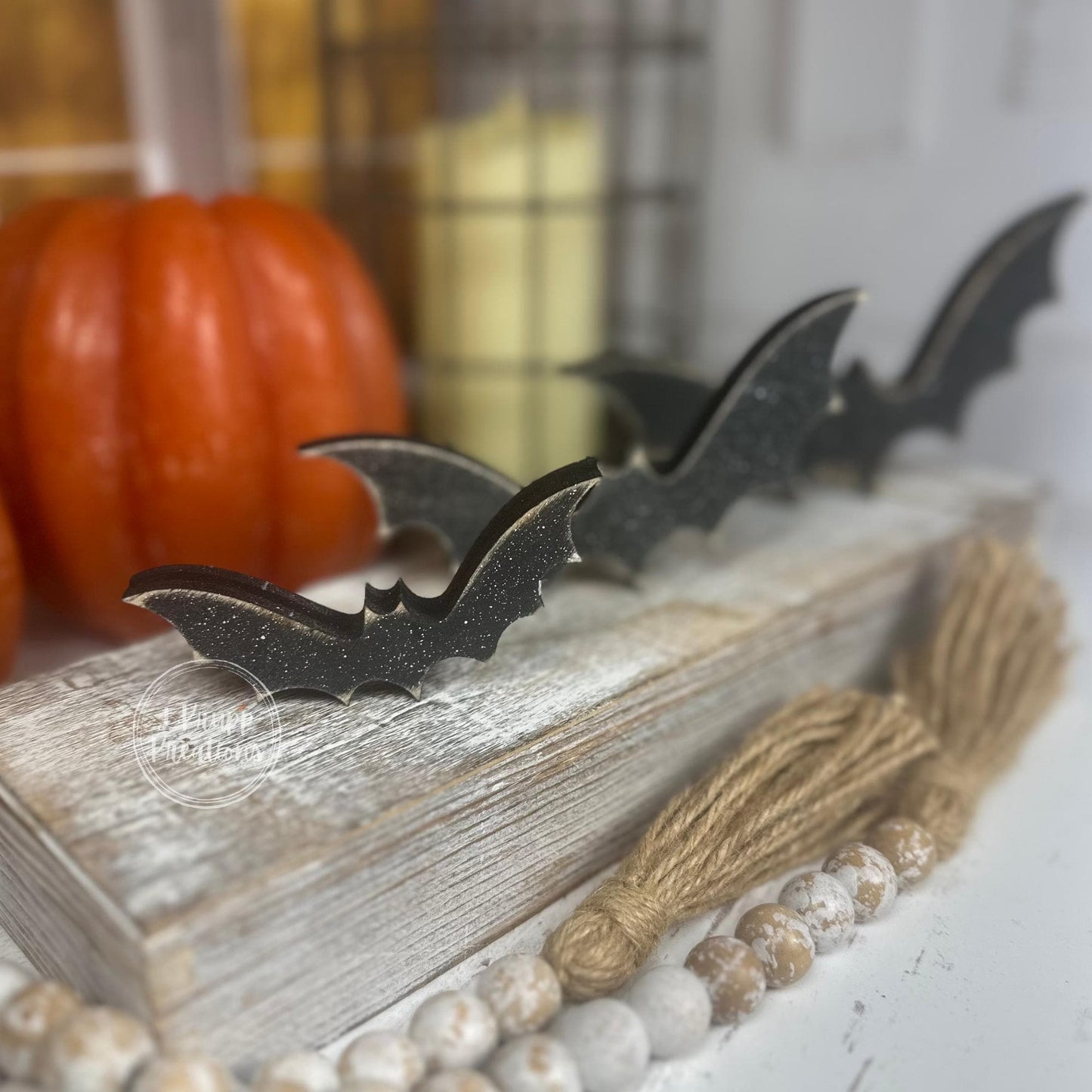 Tiered Tray Bats — Rustic Wood Halloween Shelf Décor, Farmhouse Halloween Accent