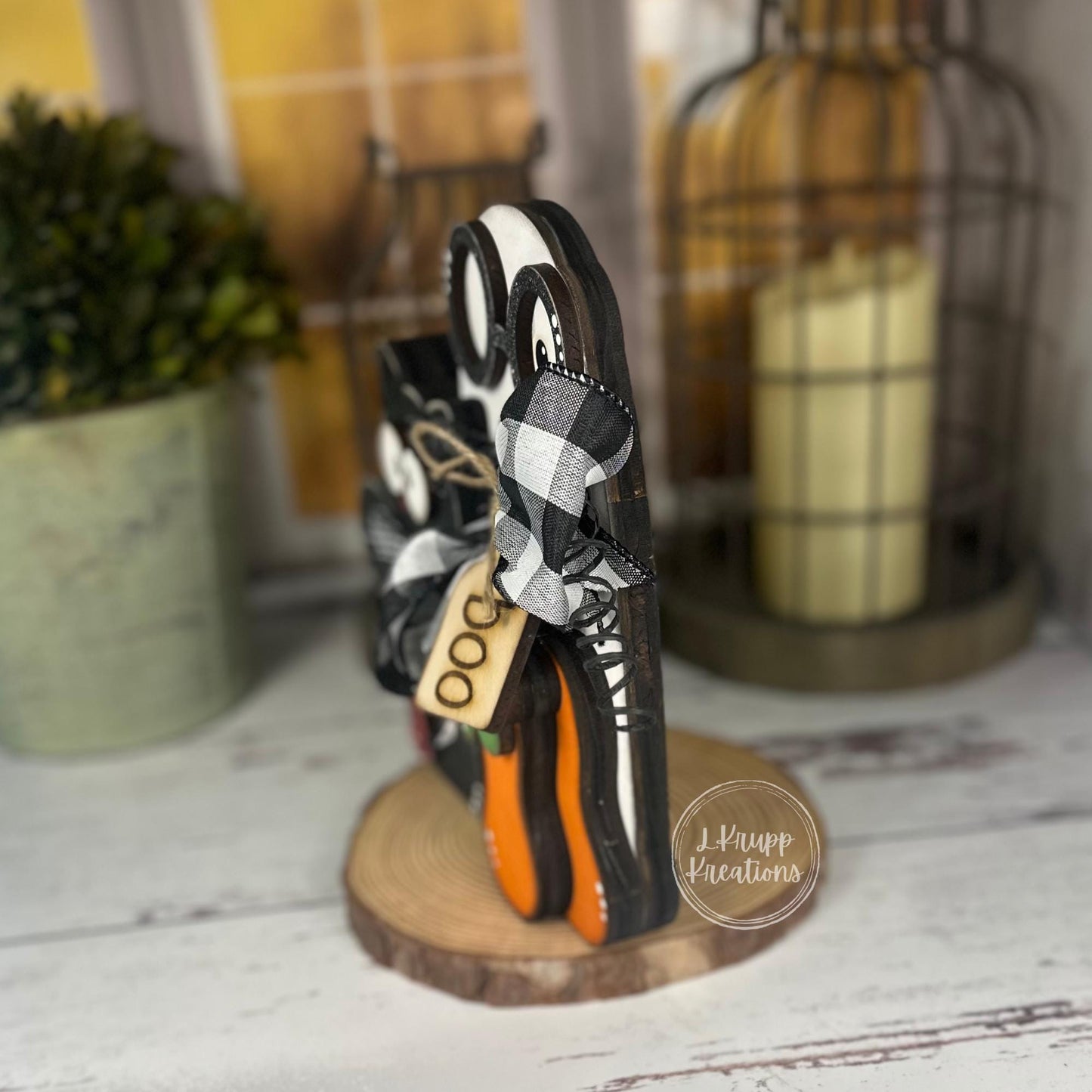 Stitched Boo Shelf Sitter Black Cat, Ghost & Pumpkin Halloween Decor