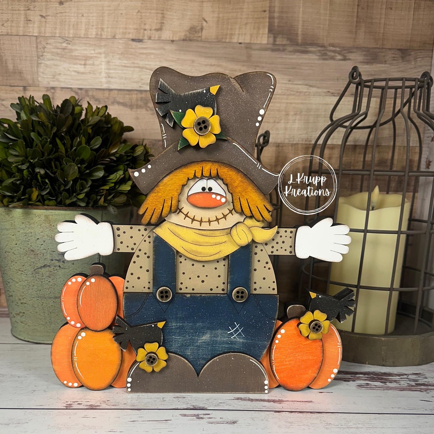 Rustic Wooden Scarecrow Shelf Decor - Perfect for Cozy Autumn Farmhouse Vibes