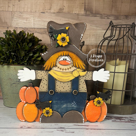 Rustic Wooden Scarecrow Shelf Decor - Perfect for Cozy Autumn Farmhouse Vibes