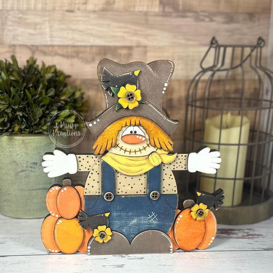Rustic Wooden Scarecrow Shelf Decor - Perfect for Cozy Autumn Farmhouse Vibes