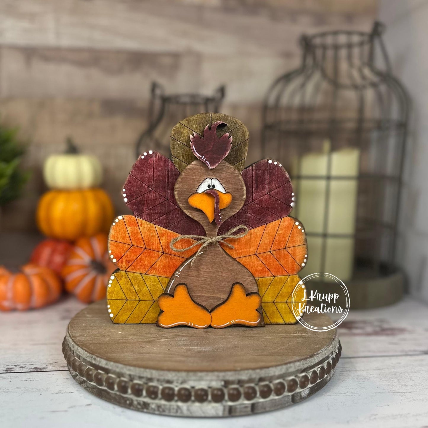 Chunky Rustic Cranberry Wooden Turkey: Thanksgiving Shelf Sitter