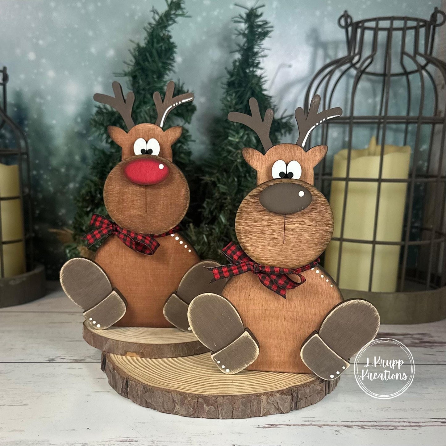 Hand Painted Chunky Wooden Reindeer Shelf Sitter - Farmhouse Christmas Decor
