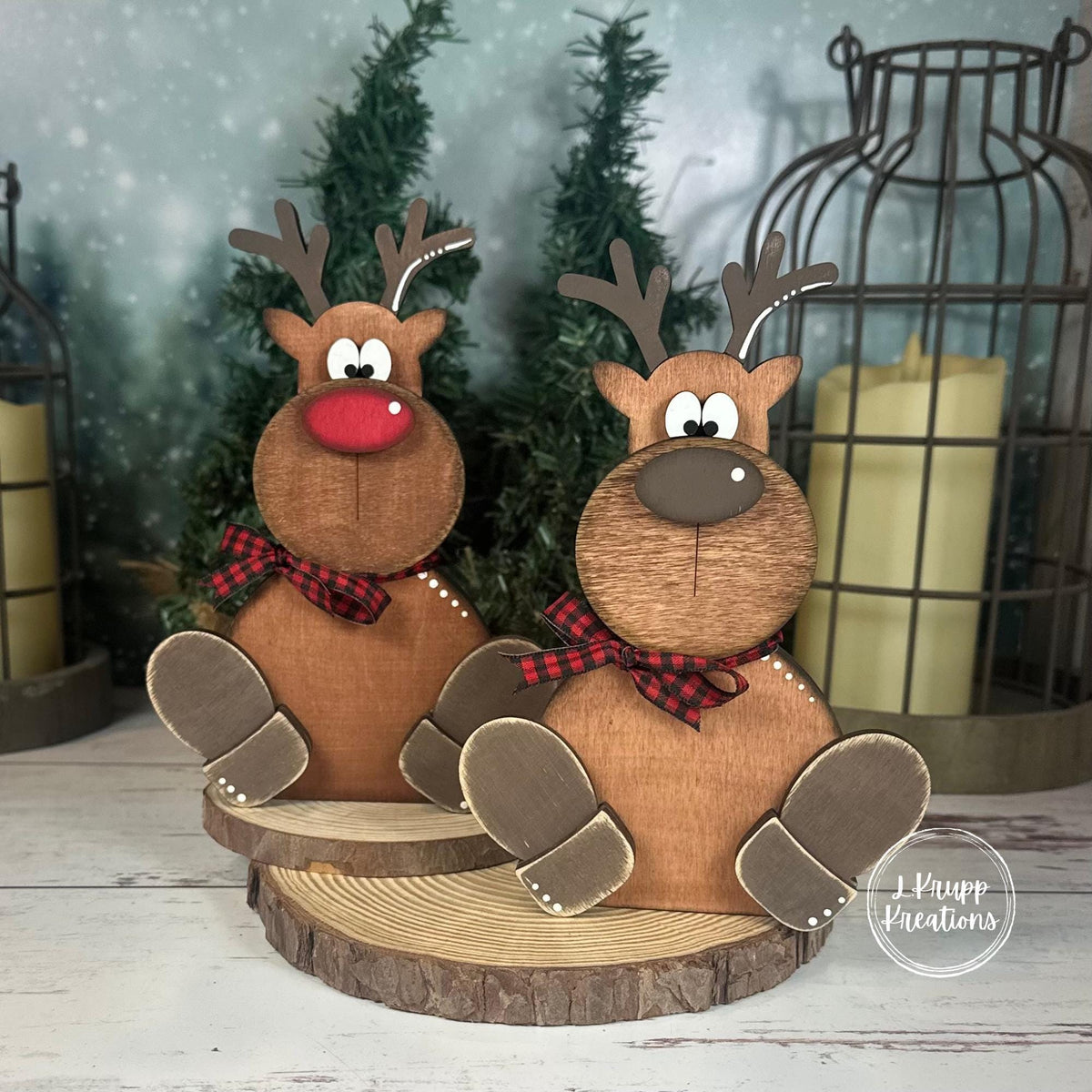 Hand Painted Chunky Wooden Reindeer Shelf Sitter - Farmhouse Christmas Decor
