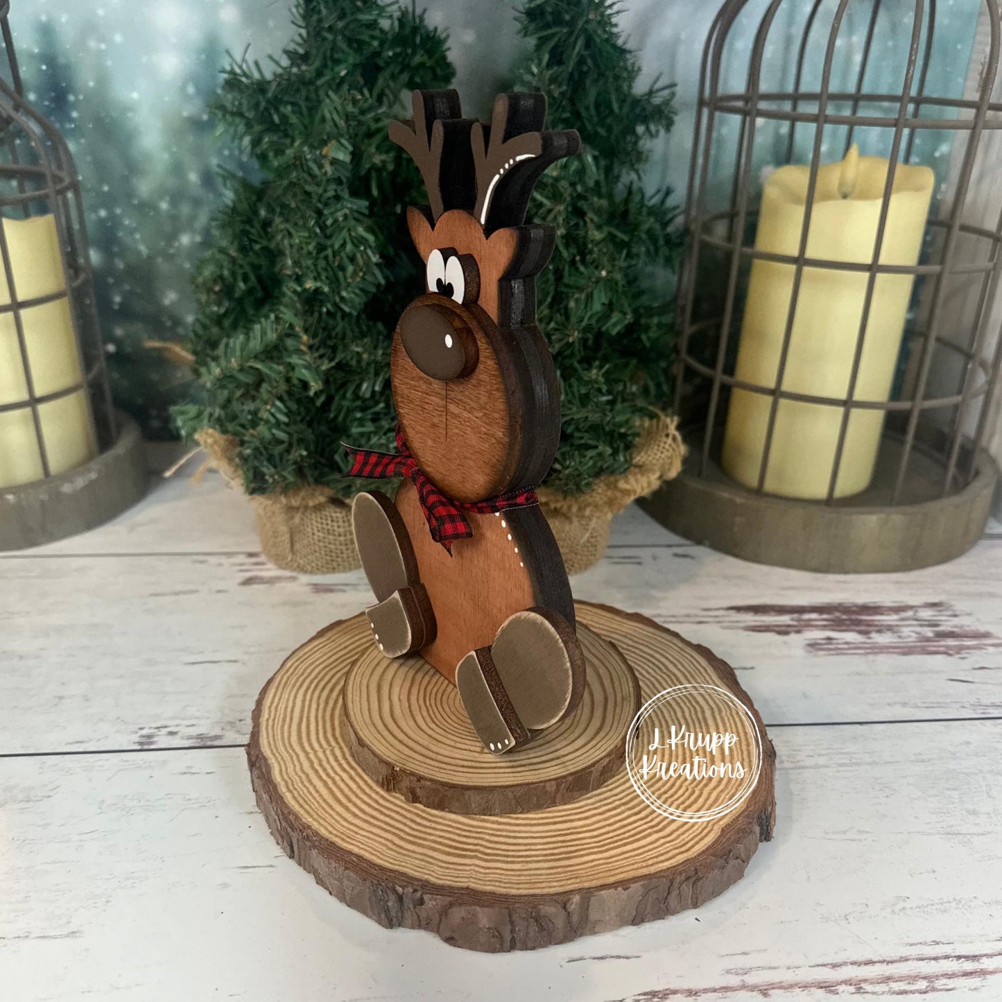 Hand Painted Chunky Wooden Reindeer Shelf Sitter - Farmhouse Christmas Decor
