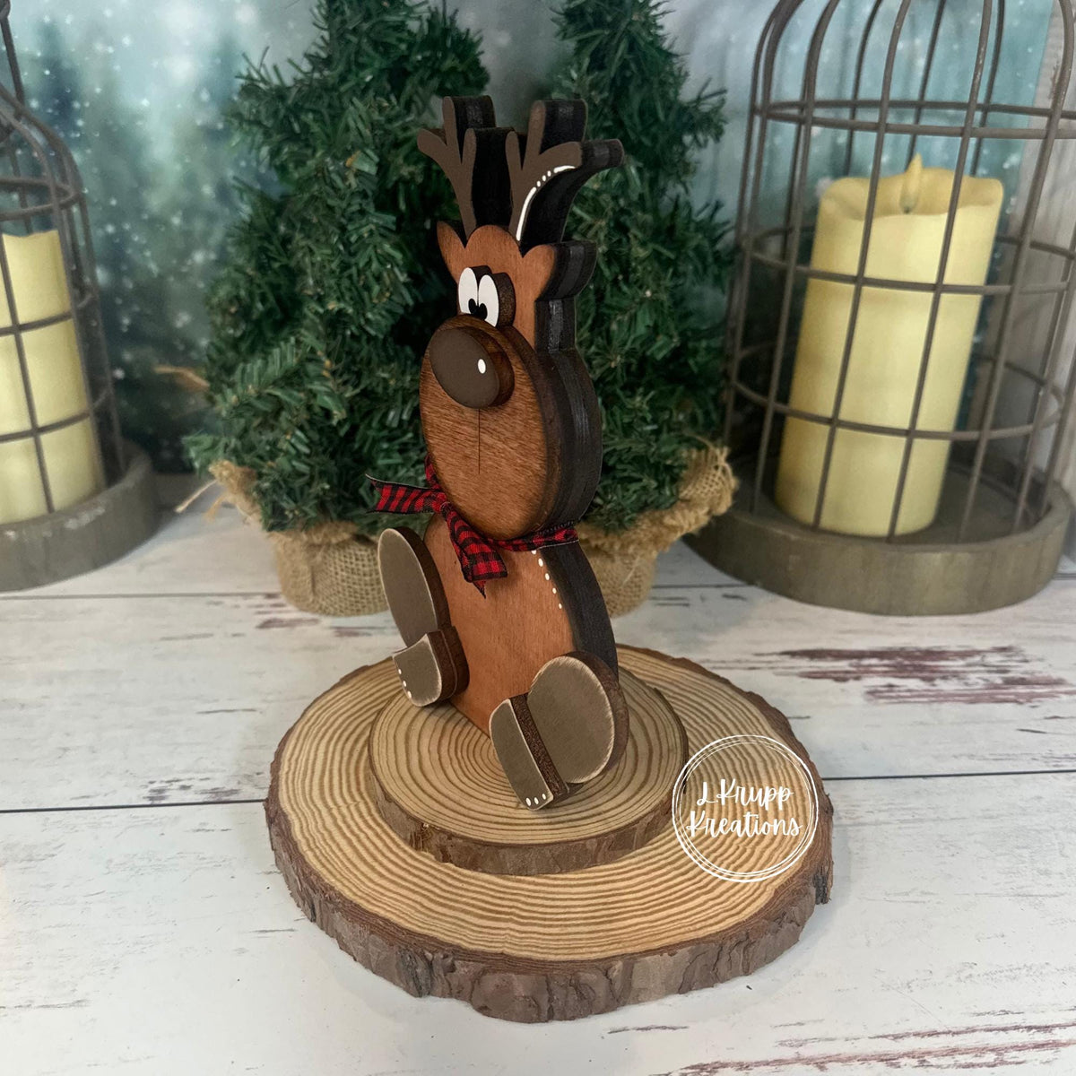 Hand Painted Chunky Wooden Reindeer Shelf Sitter - Farmhouse Christmas Decor