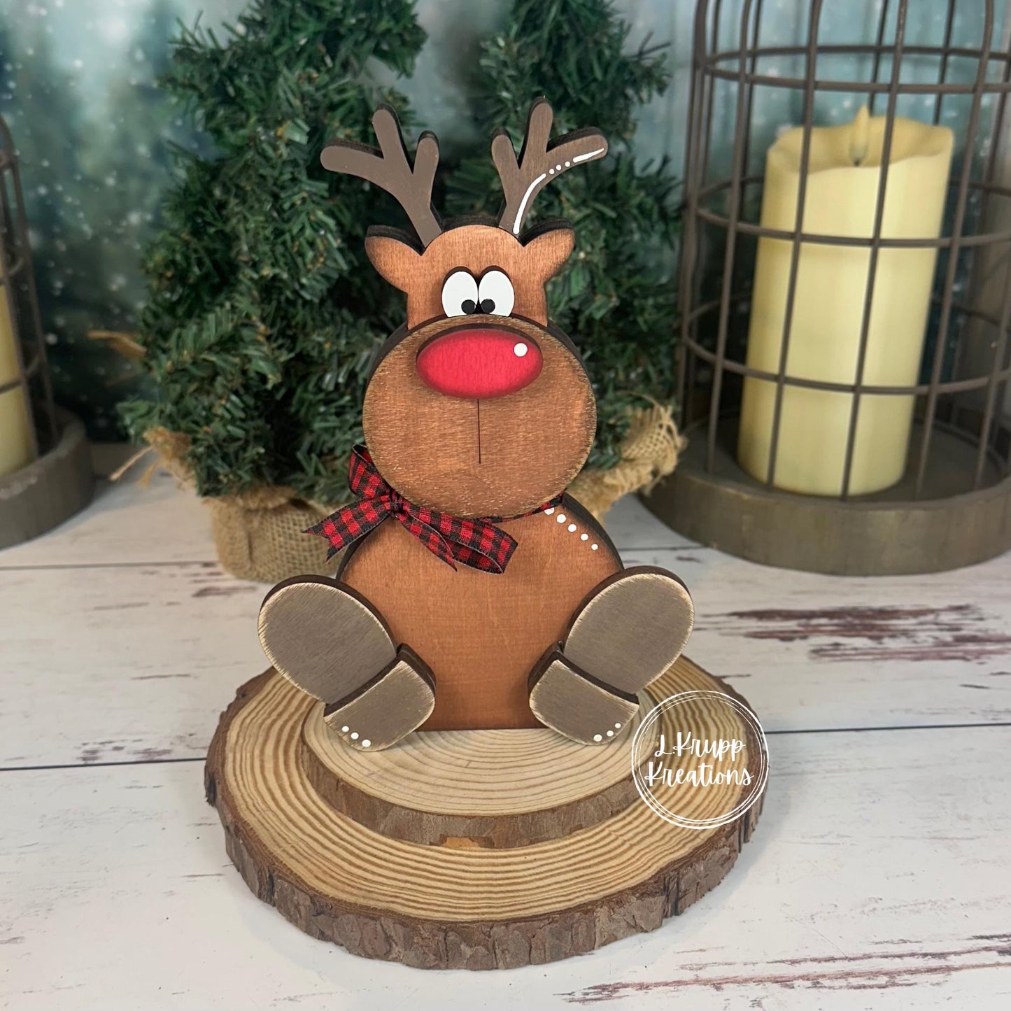 Hand Painted Chunky Wooden Reindeer Shelf Sitter - Farmhouse Christmas Decor