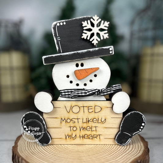 Chunky Wood Snowman: Charming Christmas Shelf Accent