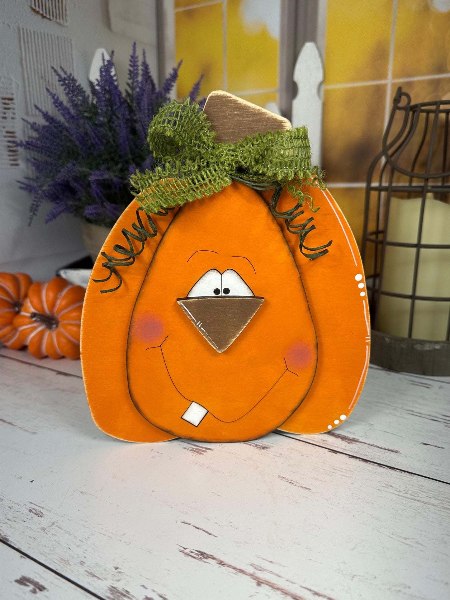 Hand-Painted Wooden Pumpkins with Faces – Rustic Fall Shelf Decor