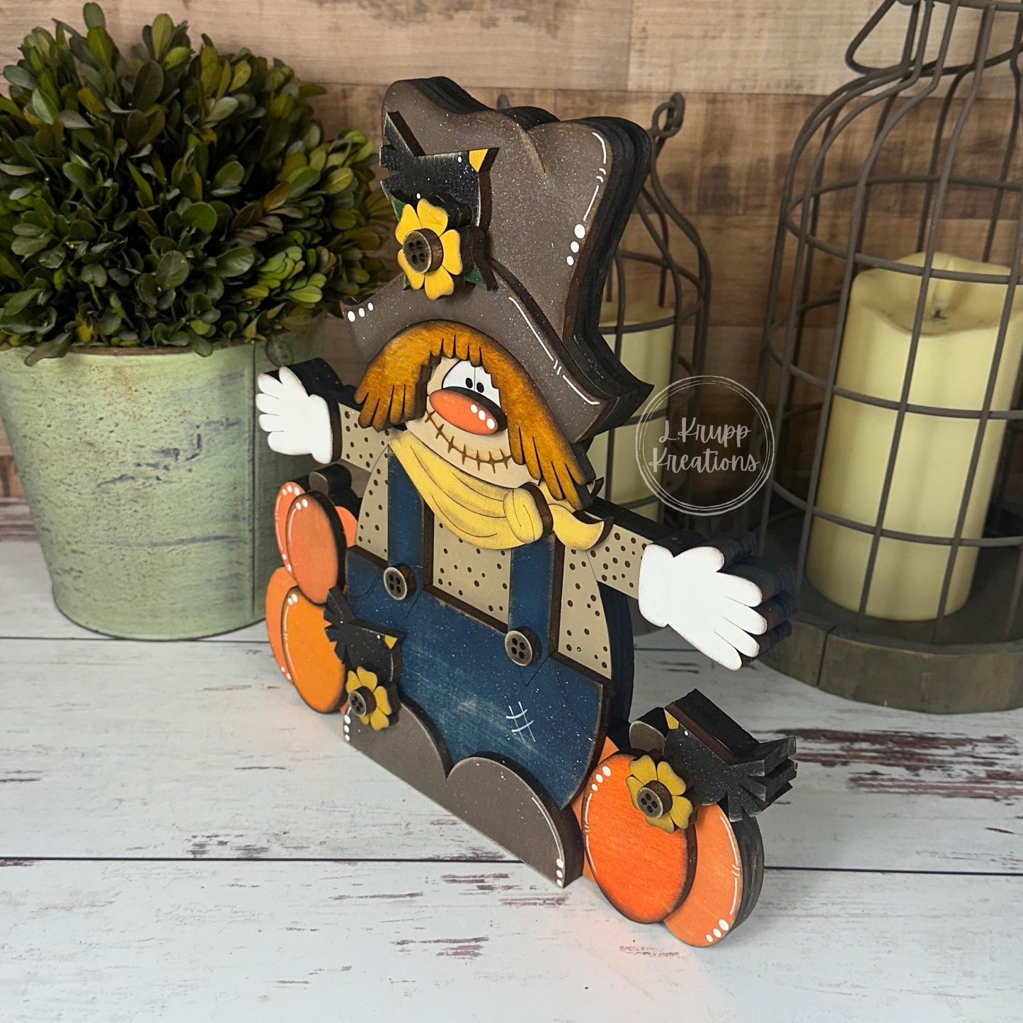 Rustic Wooden Scarecrow Shelf Decor - Perfect for Cozy Autumn Farmhouse Vibes