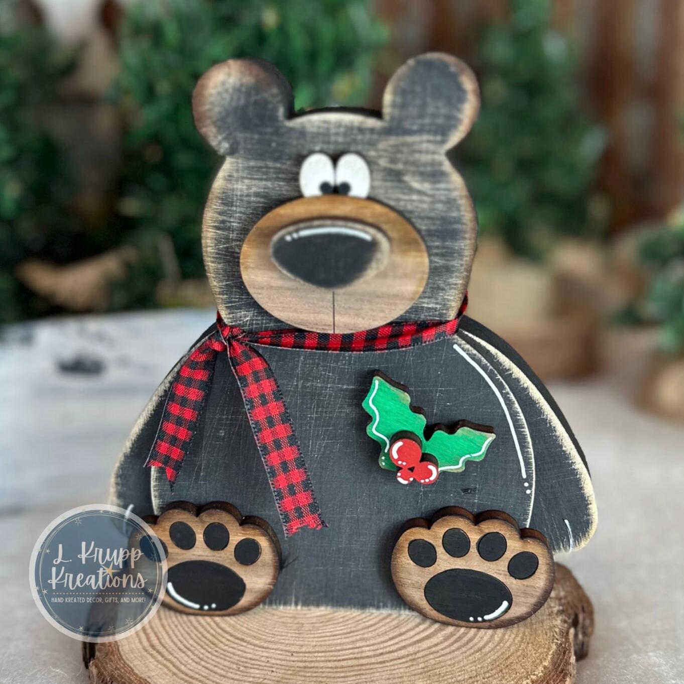 Wooden Christmas Bear Shelf Sitter – Rustic Cabin Holiday Decor