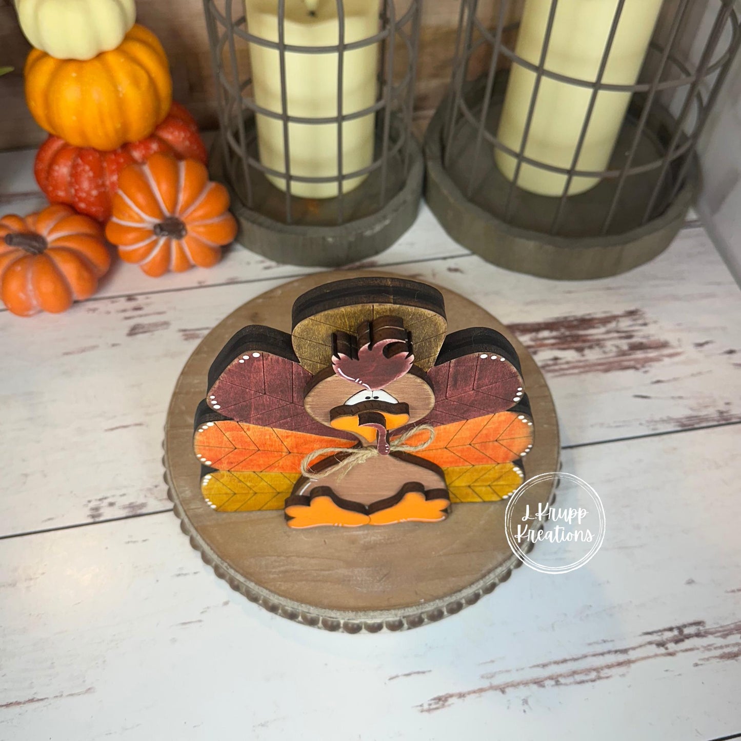 Chunky Rustic Cranberry Wooden Turkey: Thanksgiving Shelf Sitter