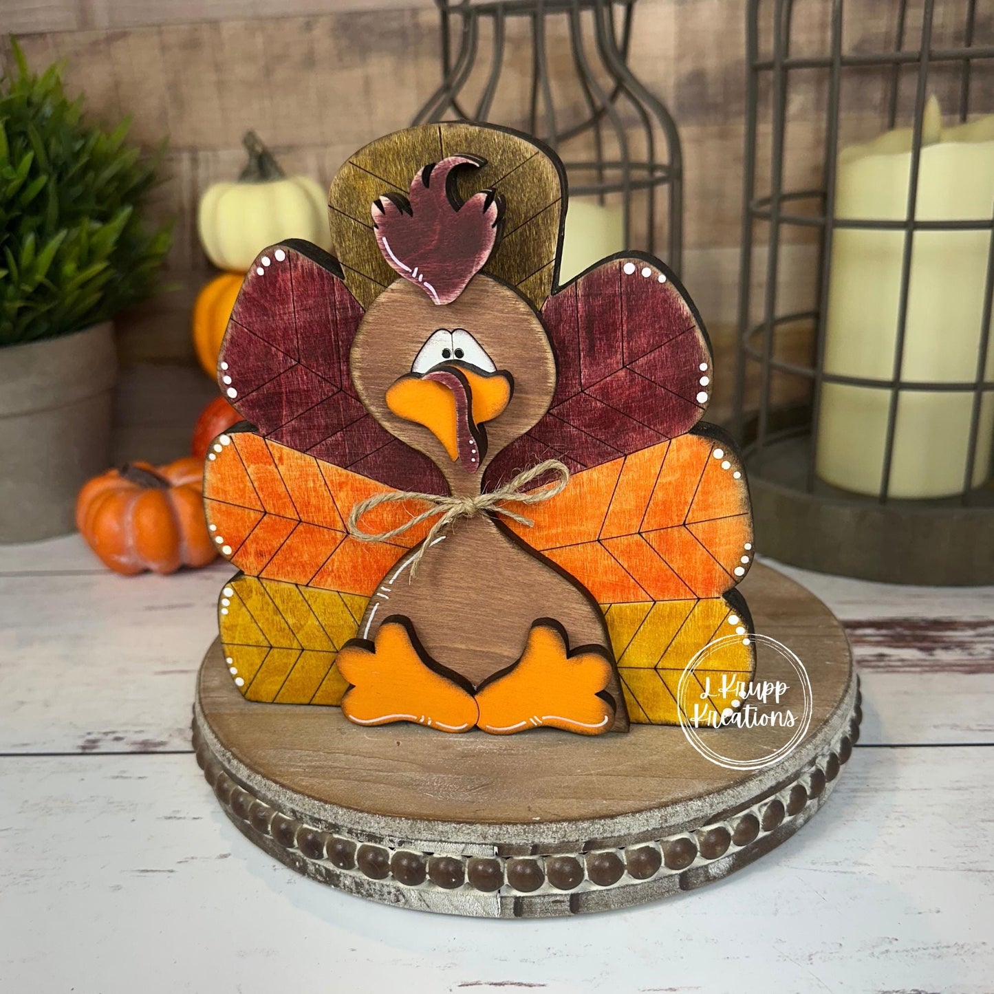 Chunky Rustic Cranberry Wooden Turkey: Thanksgiving Shelf Sitter