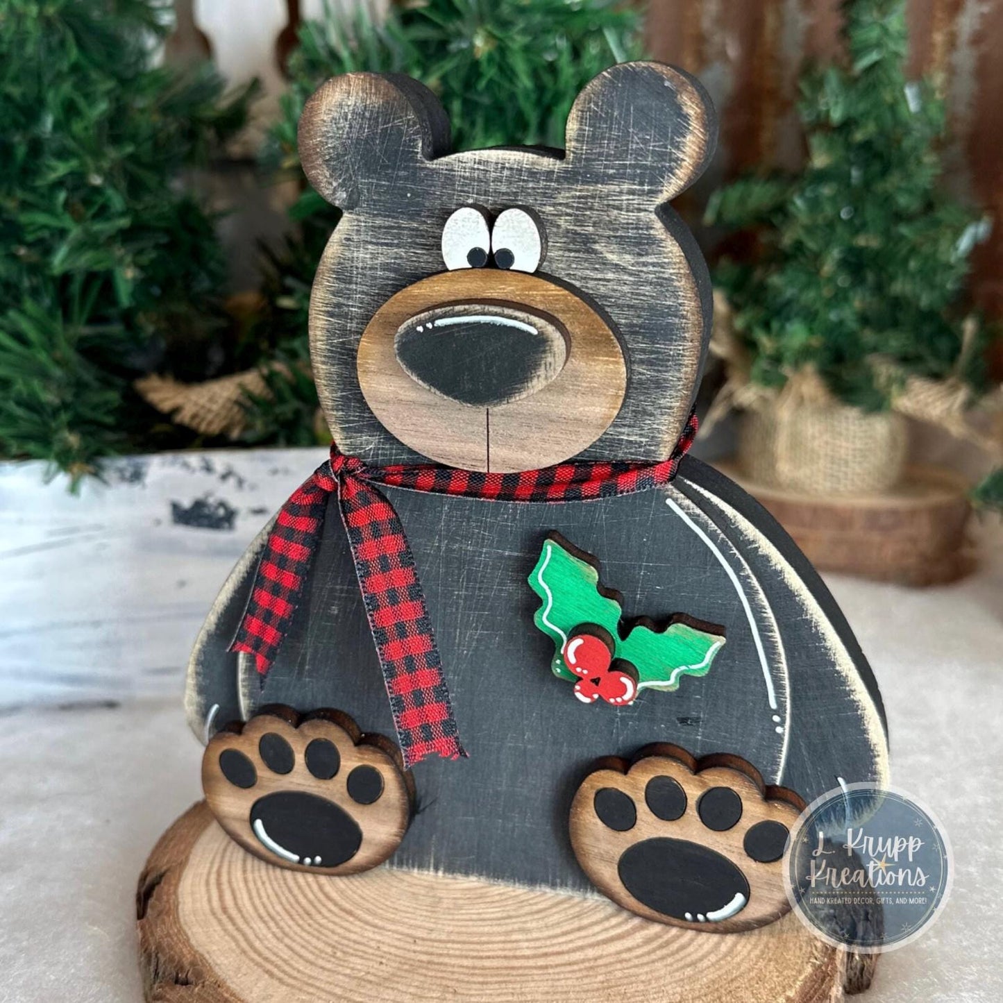 Wooden Christmas Bear Shelf Sitter – Rustic Cabin Holiday Decor