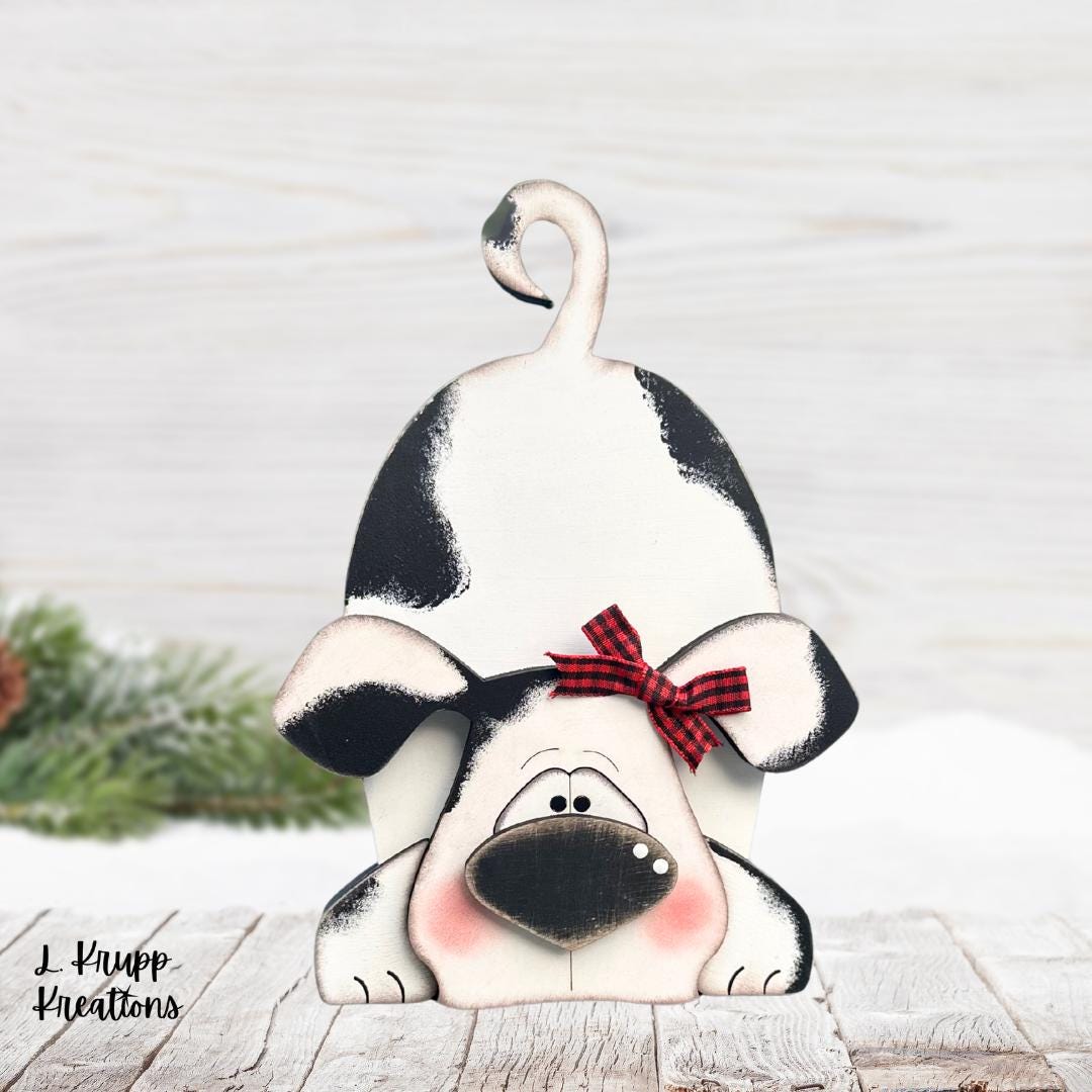 Adorable Hand Painted Wooden Spotted Dog Shelf Sitter