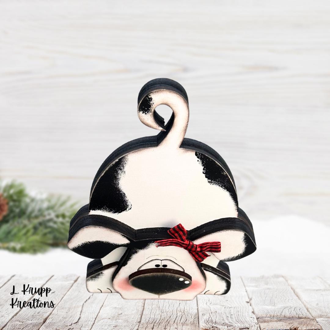 Adorable Hand Painted Wooden Spotted Dog Shelf Sitter
