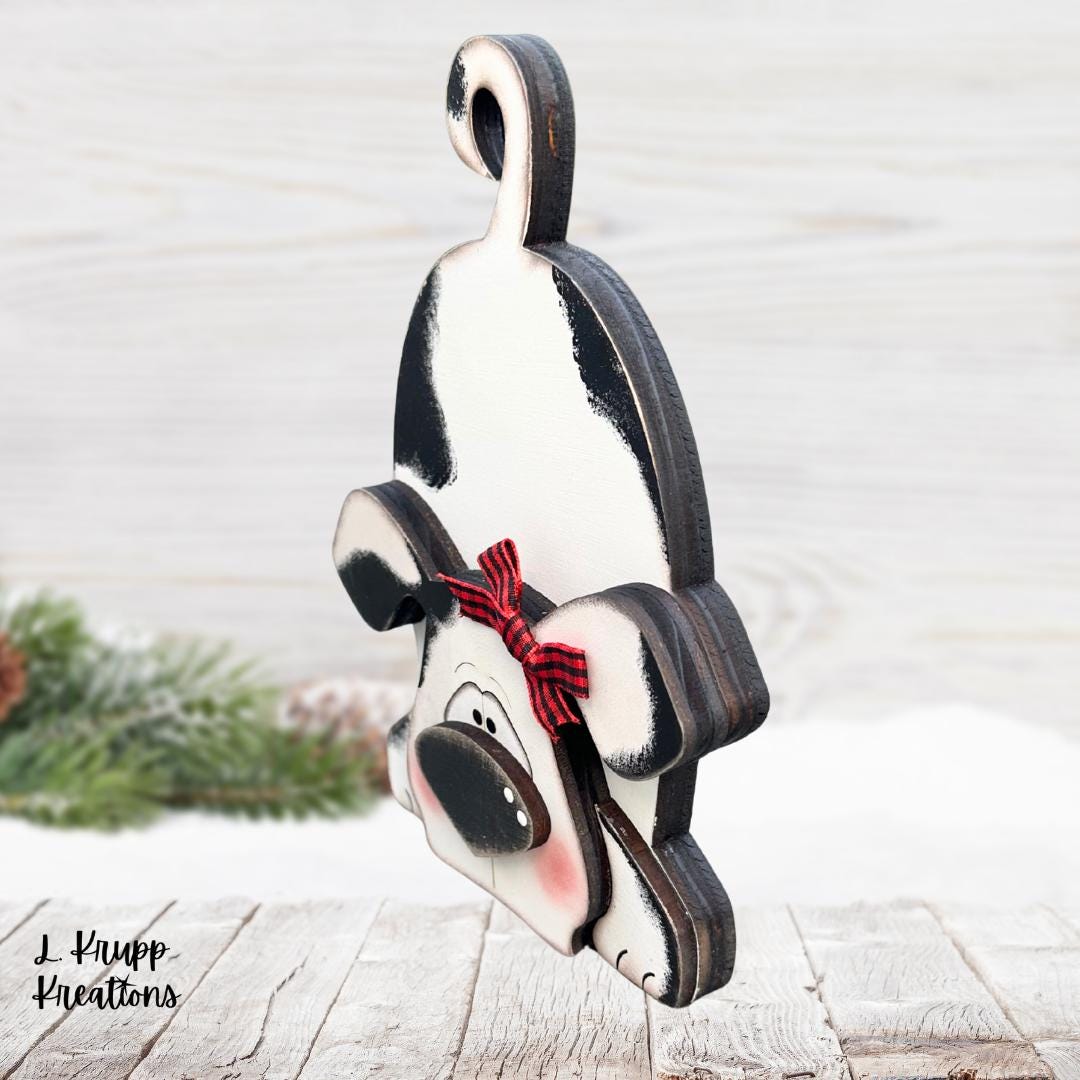 Adorable Hand Painted Wooden Spotted Dog Shelf Sitter