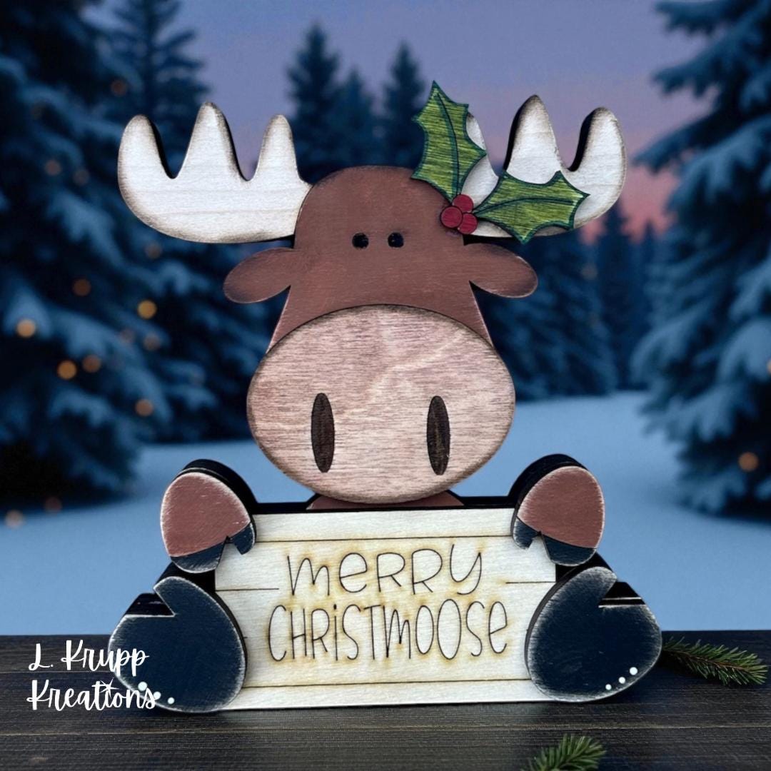 Rustic Moose Shelf Sitter - Wood Christmas Decoration