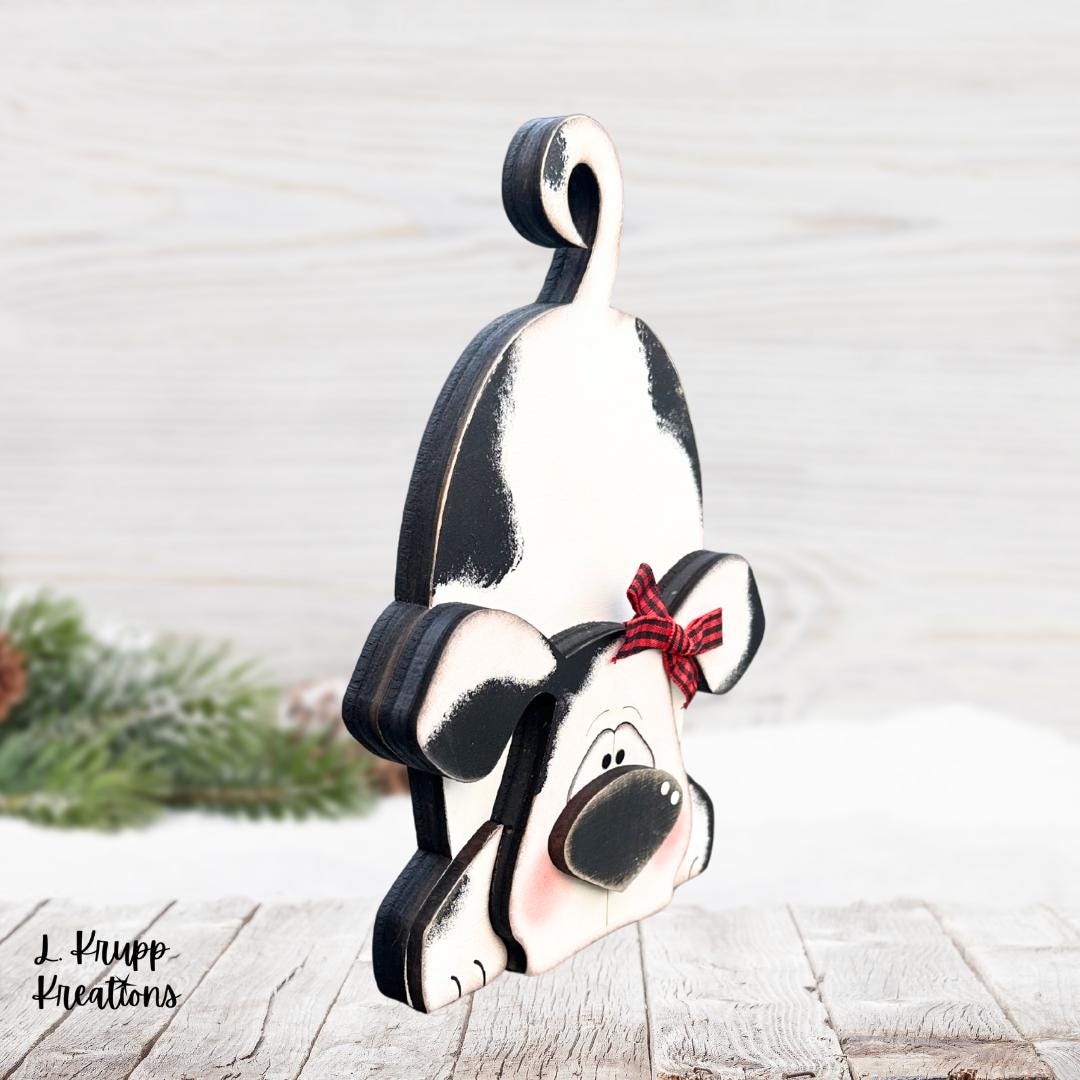 Adorable Hand Painted Wooden Spotted Dog Shelf Sitter