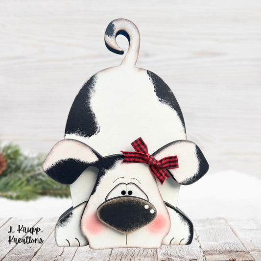 Adorable Hand Painted Wooden Spotted Dog Shelf Sitter