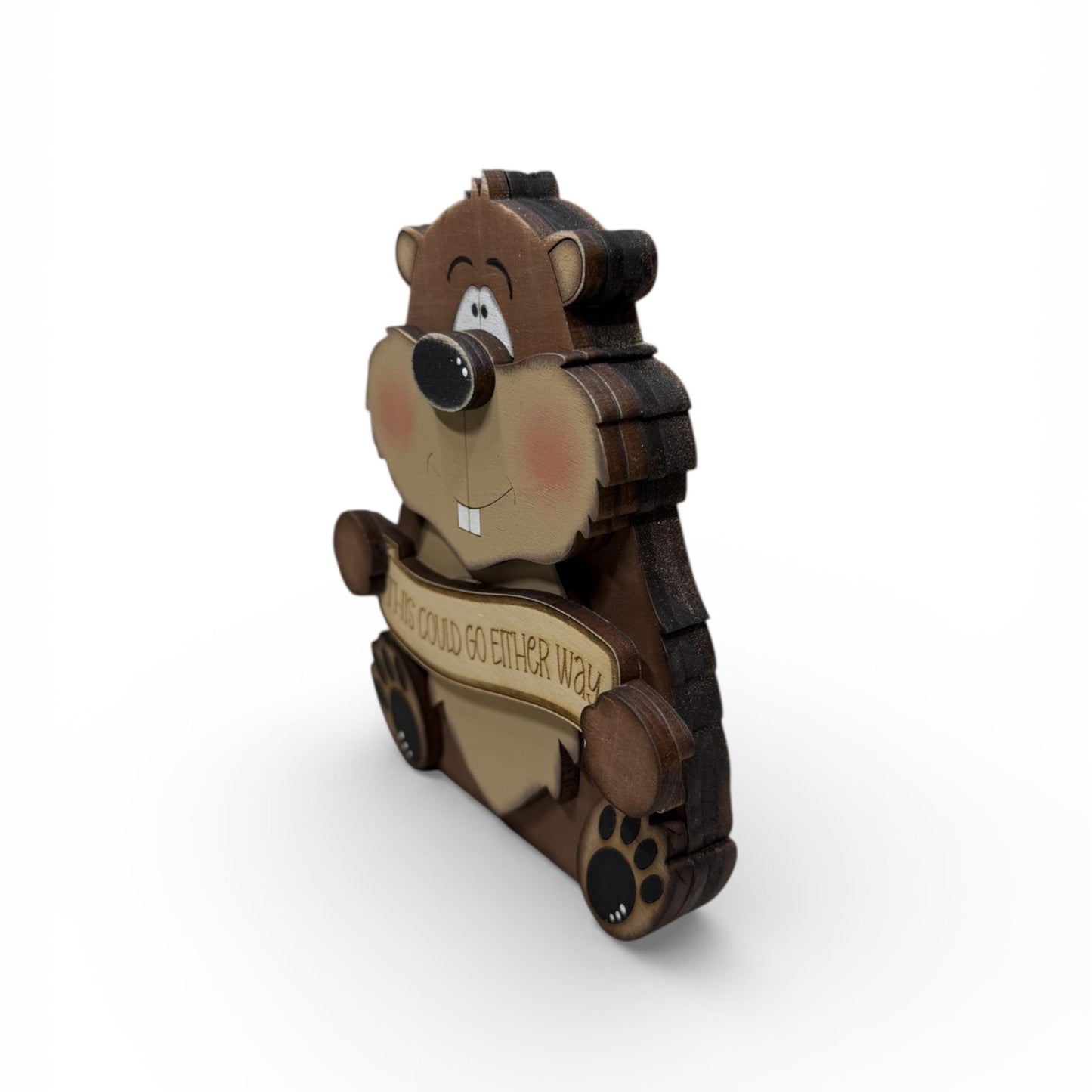 Hand Painted Wooden Groundhog Figurine makes a charming shelf sitter for Groundhog Day decor