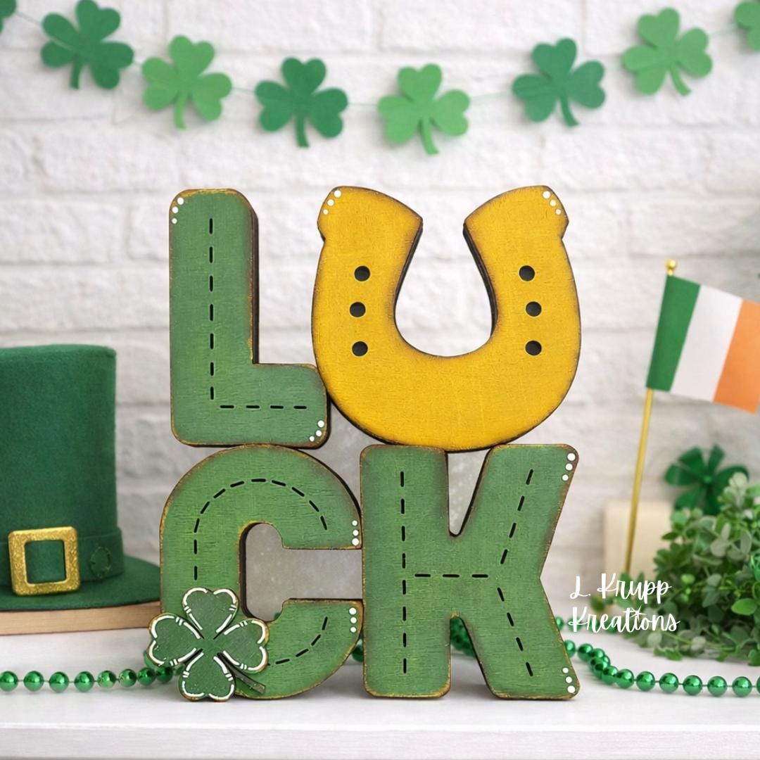 Lucky LUCK Wooden Shelf Sitter for St. Patricks Day Decor