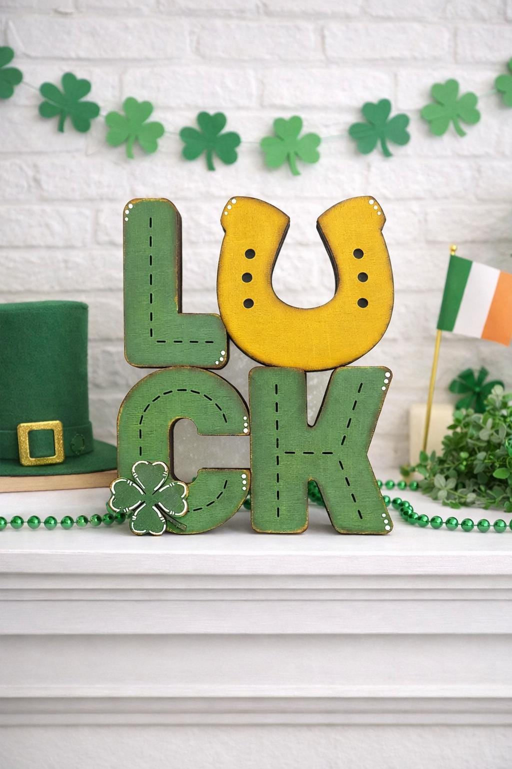 Lucky LUCK Wooden Shelf Sitter for St. Patricks Day Decor