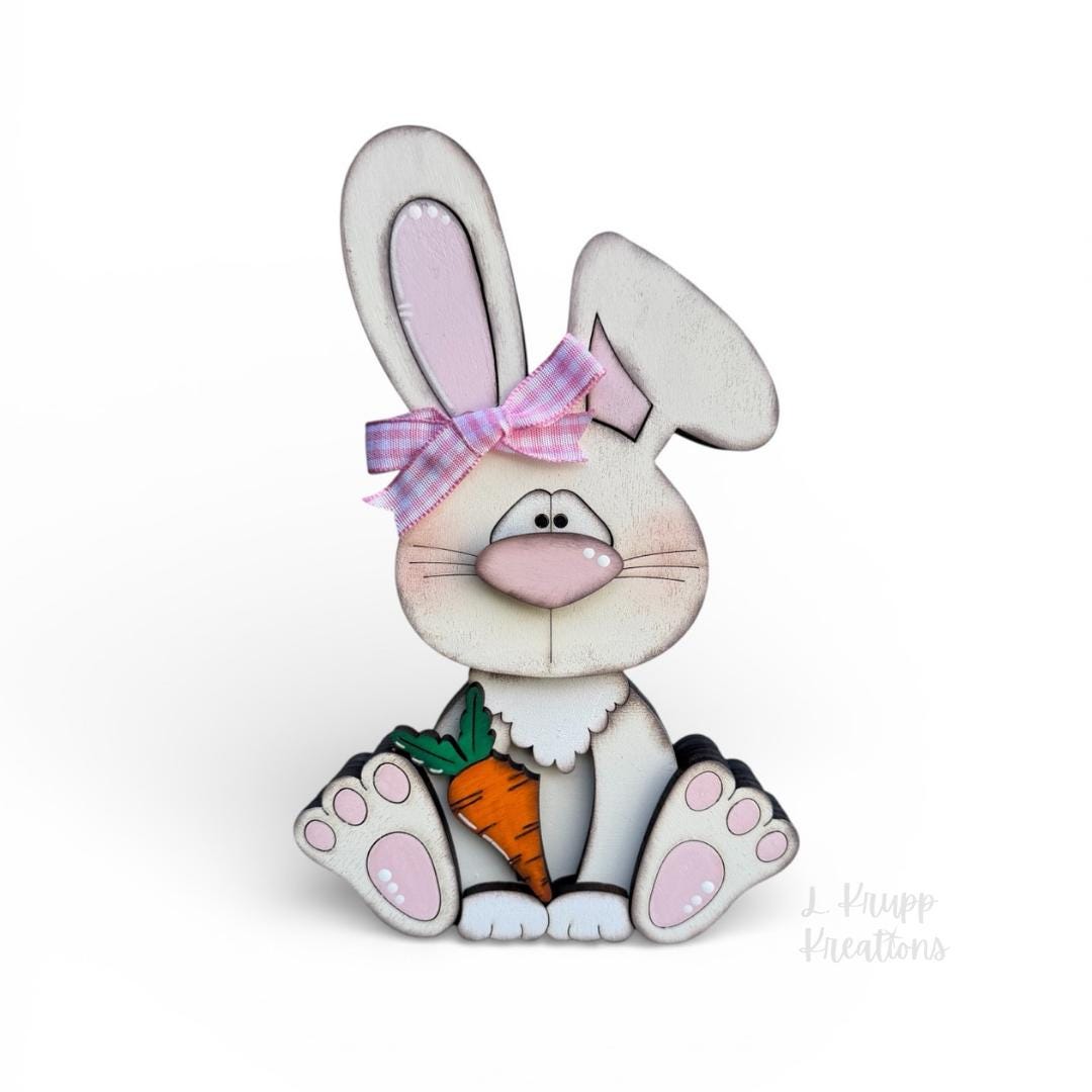 Handcrafted Wooden Bunnies Holding a Carrot - Charming Easter Accent