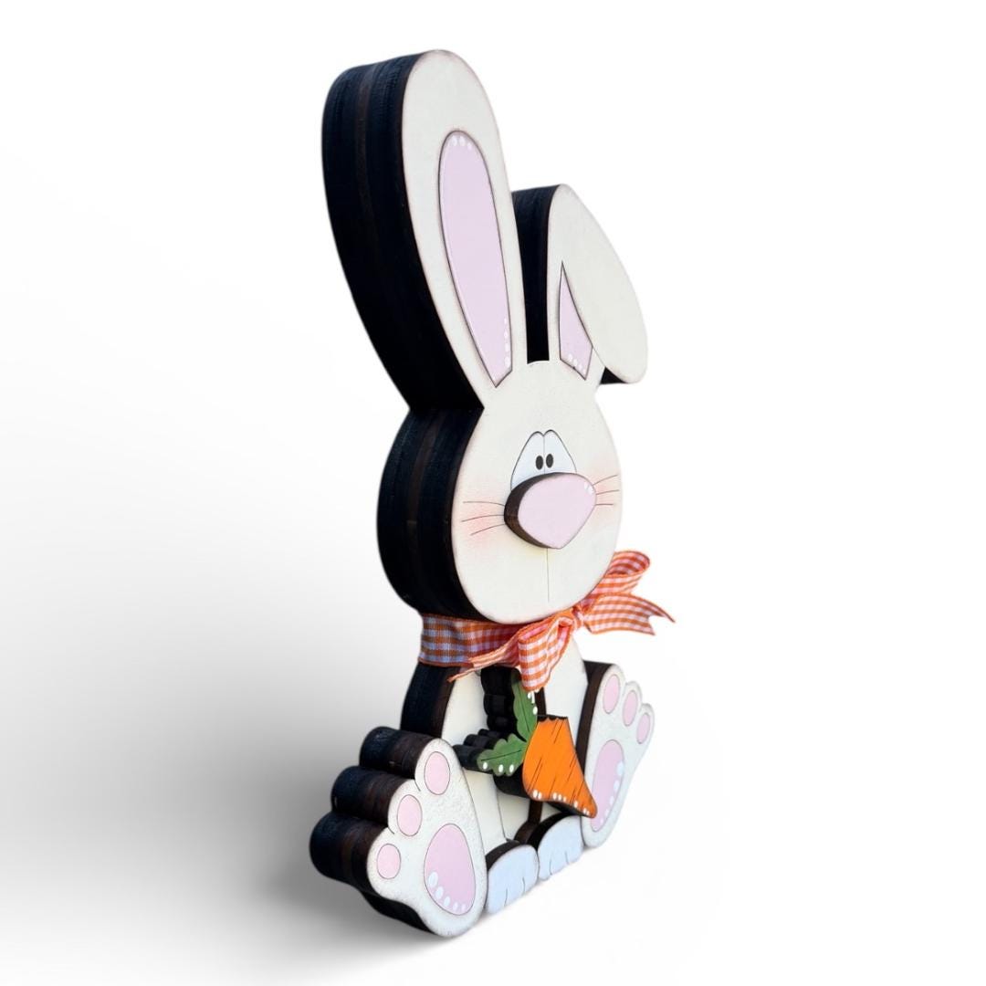 Handcrafted Wooden Bunnies Holding a Carrot - Charming Easter Accent