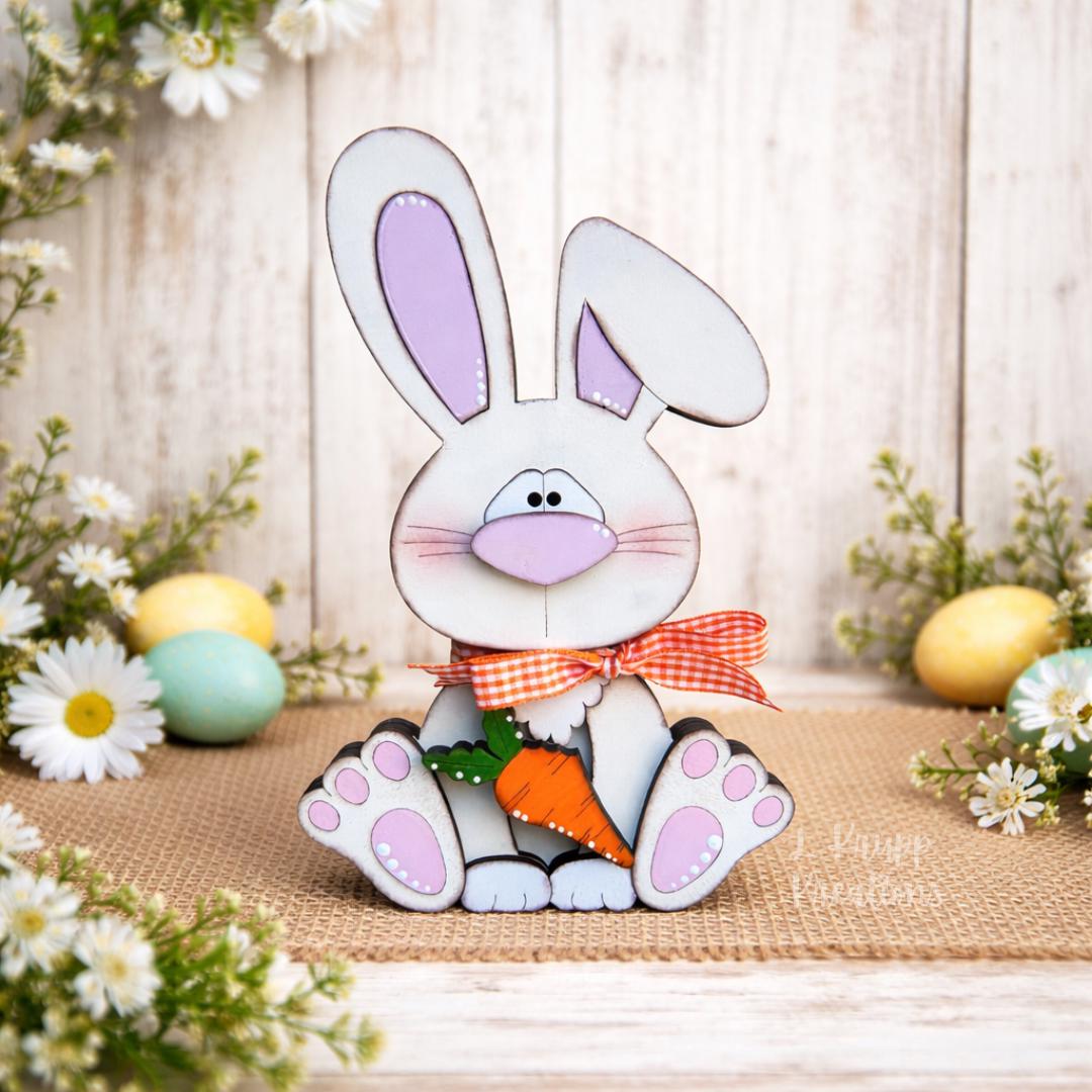 Handcrafted Wooden Bunnies Holding a Carrot - Charming Easter Accent