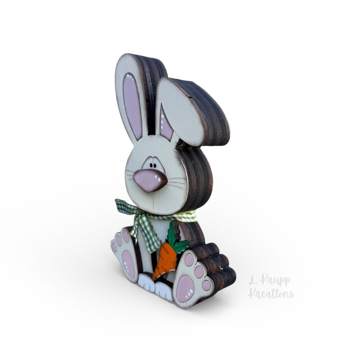 Handcrafted Wooden Bunnies Holding a Carrot - Charming Easter Accent