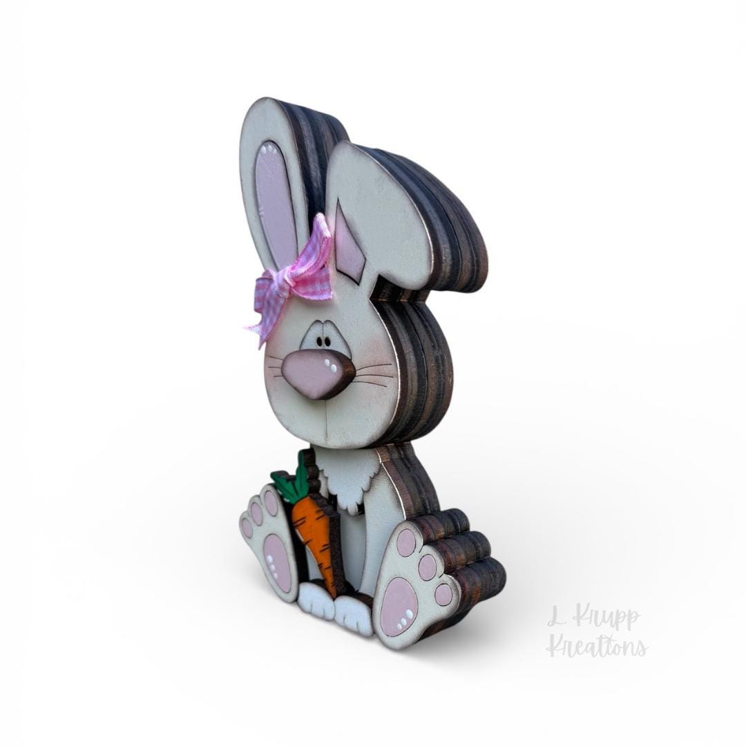 Handcrafted Wooden Bunnies Holding a Carrot - Charming Easter Accent