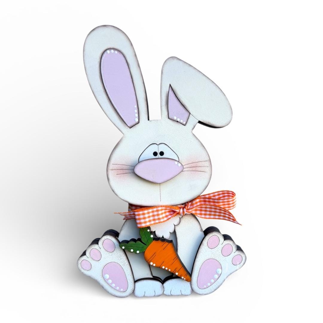 Handcrafted Wooden Bunnies Holding a Carrot - Charming Easter Accent