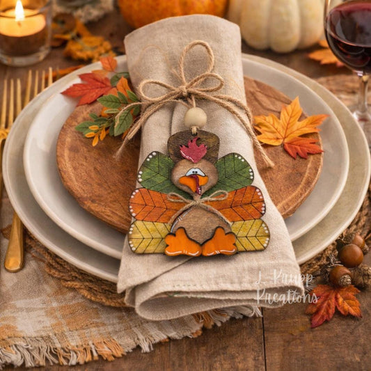 Wooden Turkey Gift Tag Thanksgiving Decor Fall Table Tray Wine Bottle