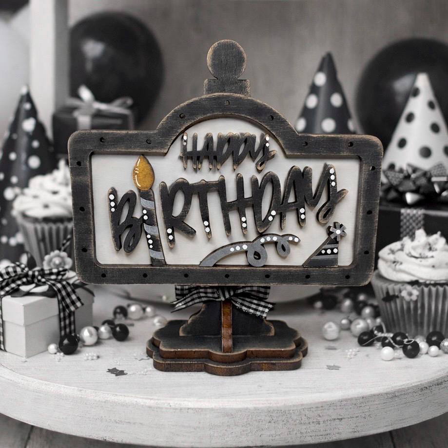 Charming Rustic Happy Birthday Wood Mini Sign - Handcrafted Table and Tiered Tray Decor