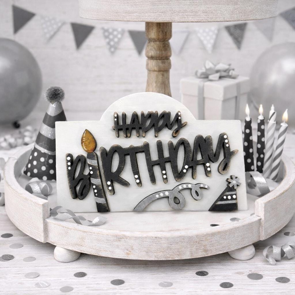 Charming Rustic Happy Birthday Wood Mini Sign - Handcrafted Table and Tiered Tray Decor