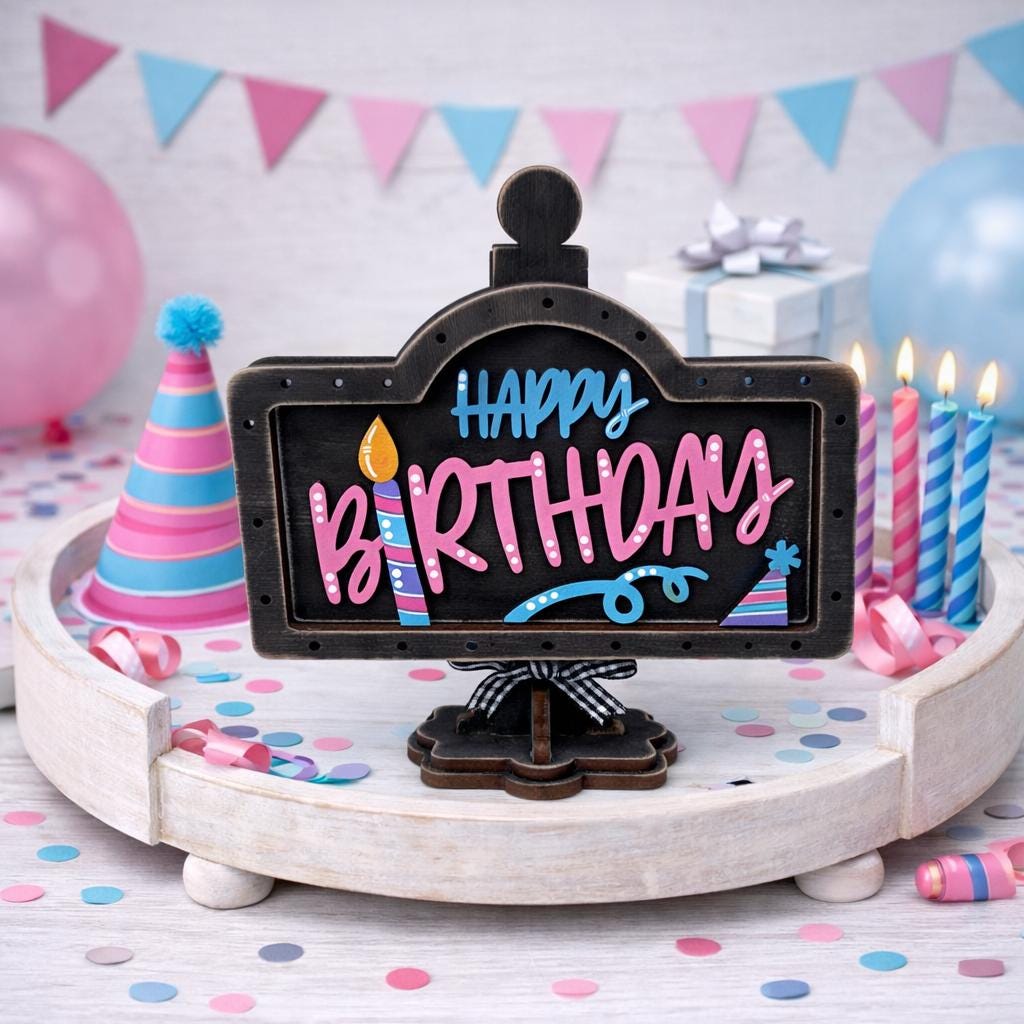 Charming Rustic Happy Birthday Wood Mini Sign - Handcrafted Table and Tiered Tray Decor