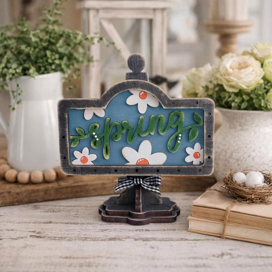 Charming Rustic Spring Table Mini Sign: Farmhouse Chic, Interchangeable Decor