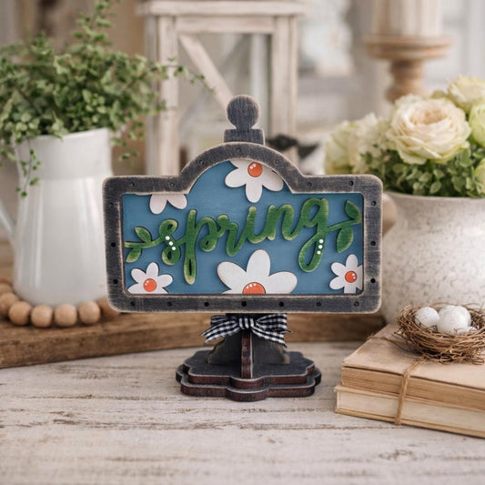Charming Rustic Spring Table Mini Sign: Farmhouse Chic, Interchangeable Decor