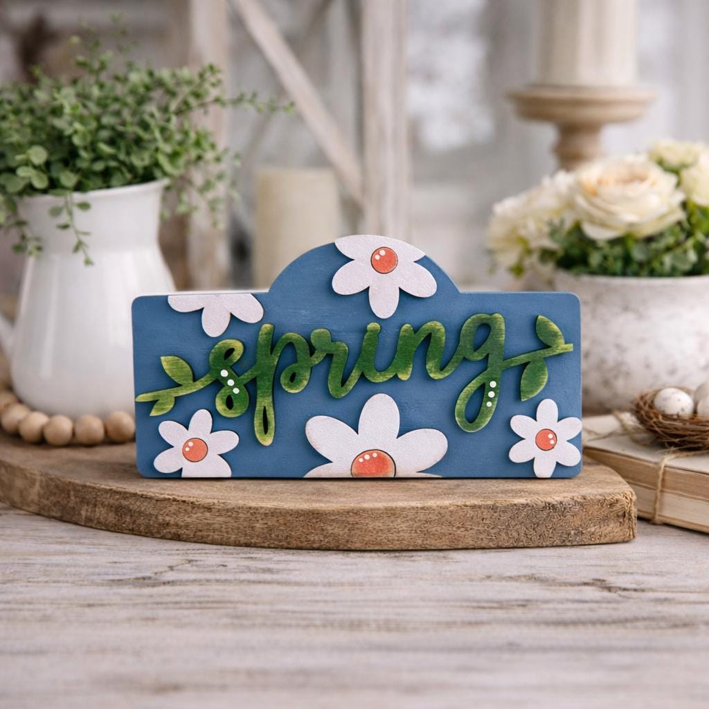 Charming Rustic Spring Table Mini Sign: Farmhouse Chic, Interchangeable Decor