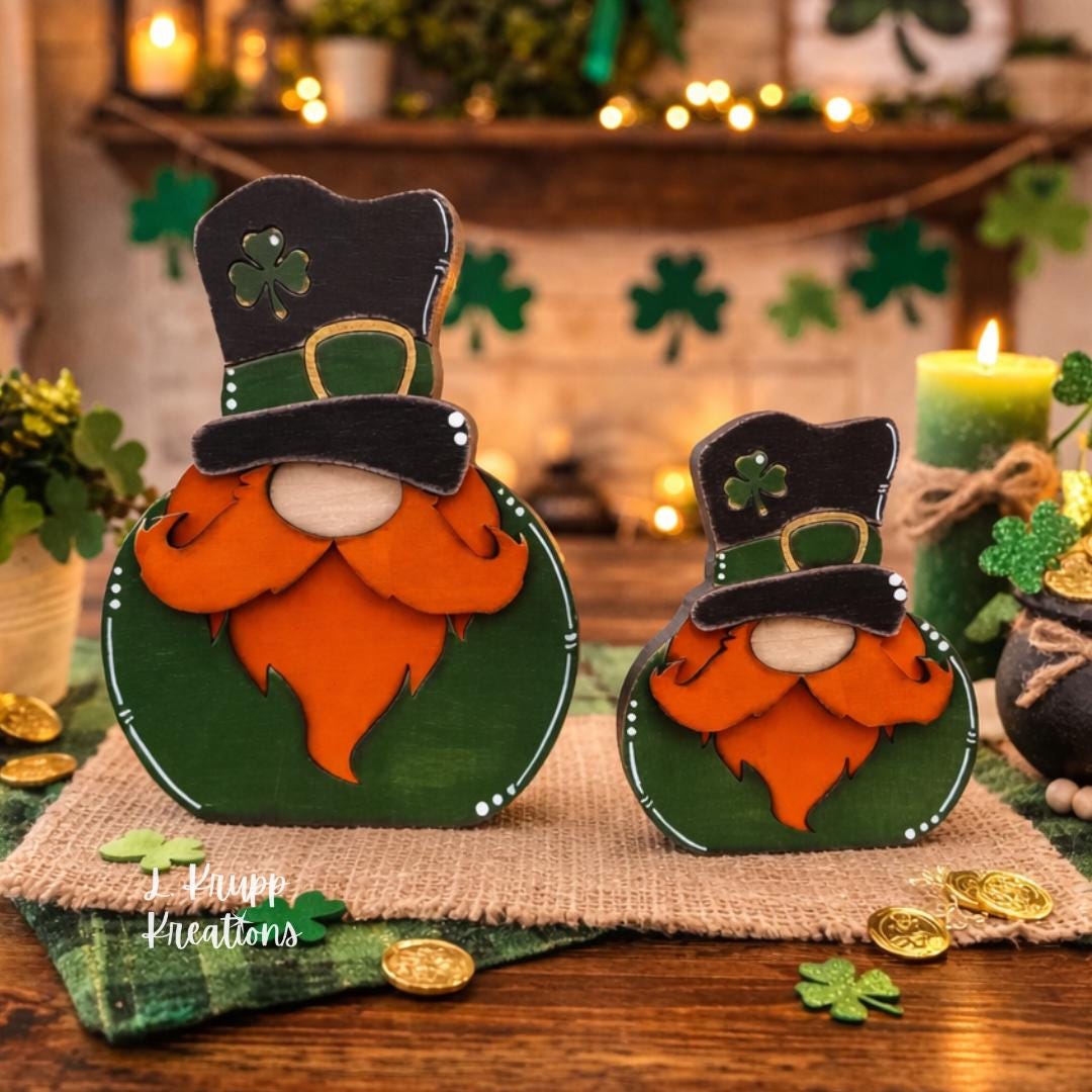 St. Patricks Day Decor Leprechaun Shelf Sitter Wooden Farmhouse Tiered Tray Accent