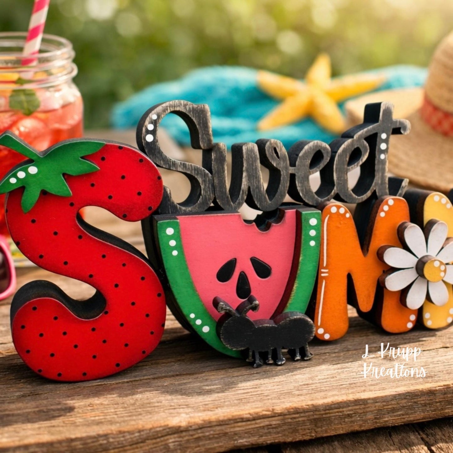 Sweet Summer Decor Shelf Sitter Handmade Wooden Farmhouse Mantel Sign