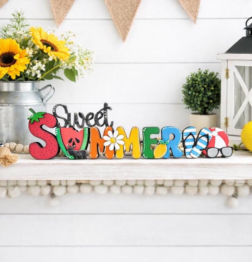Sweet Summer Decor Shelf Sitter Handmade Wooden Farmhouse Mantel Sign