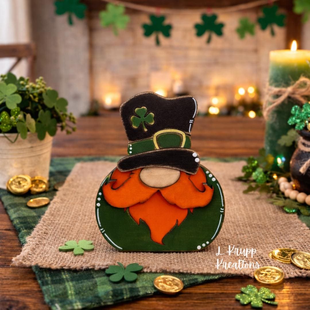 St. Patricks Day Decor Leprechaun Shelf Sitter Wooden Farmhouse Tiered Tray Accent