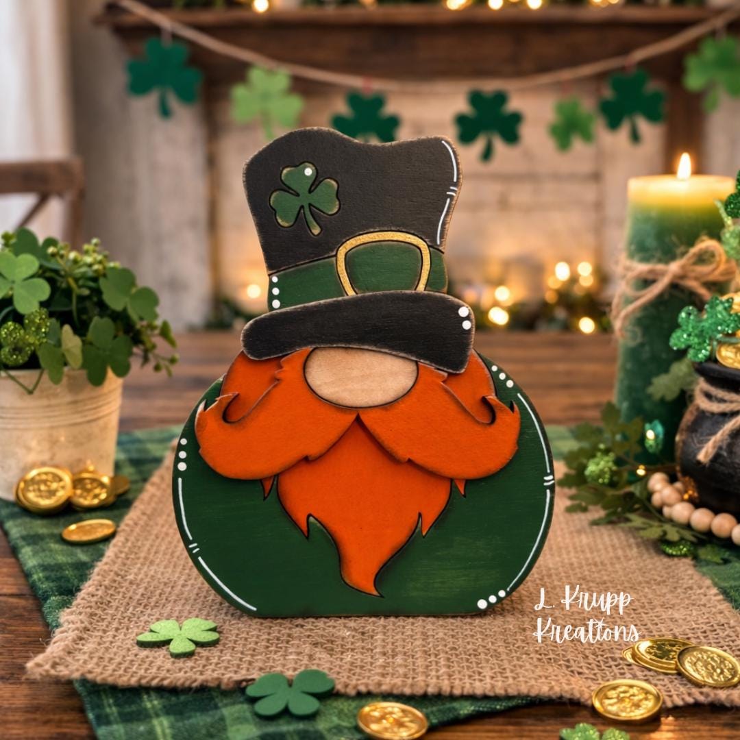 St. Patricks Day Decor Leprechaun Shelf Sitter Wooden Farmhouse Tiered Tray Accent