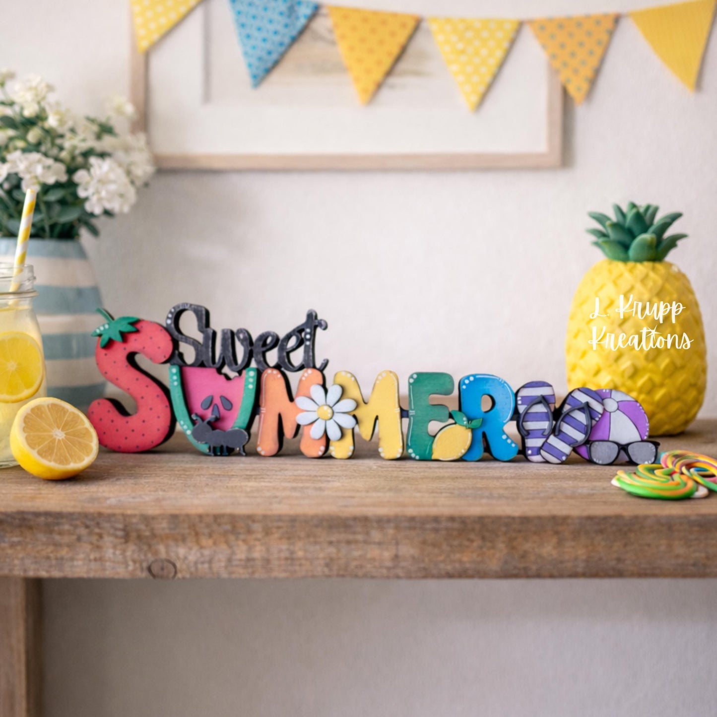 Sweet Summer Decor Shelf Sitter Handmade Wooden Farmhouse Mantel Sign