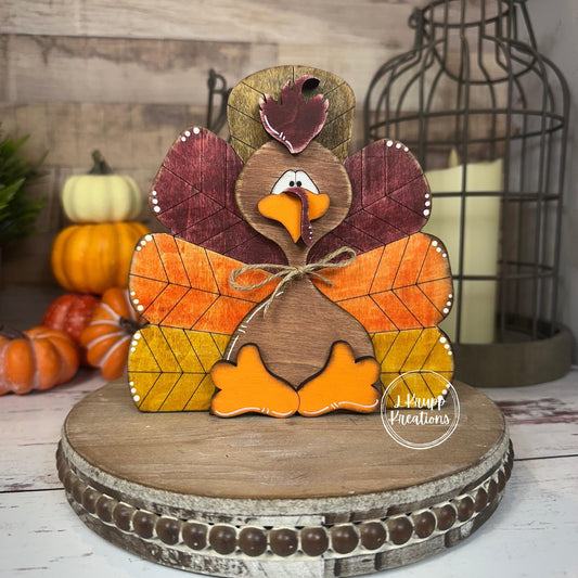 Chunky Rustic Cranberry Wooden Turkey: Thanksgiving Shelf Sitter