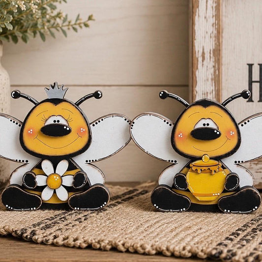 Hand-Painted Interchangeable Bee Shelf Sitters: Magnetic Seasonal Decor (Wood)