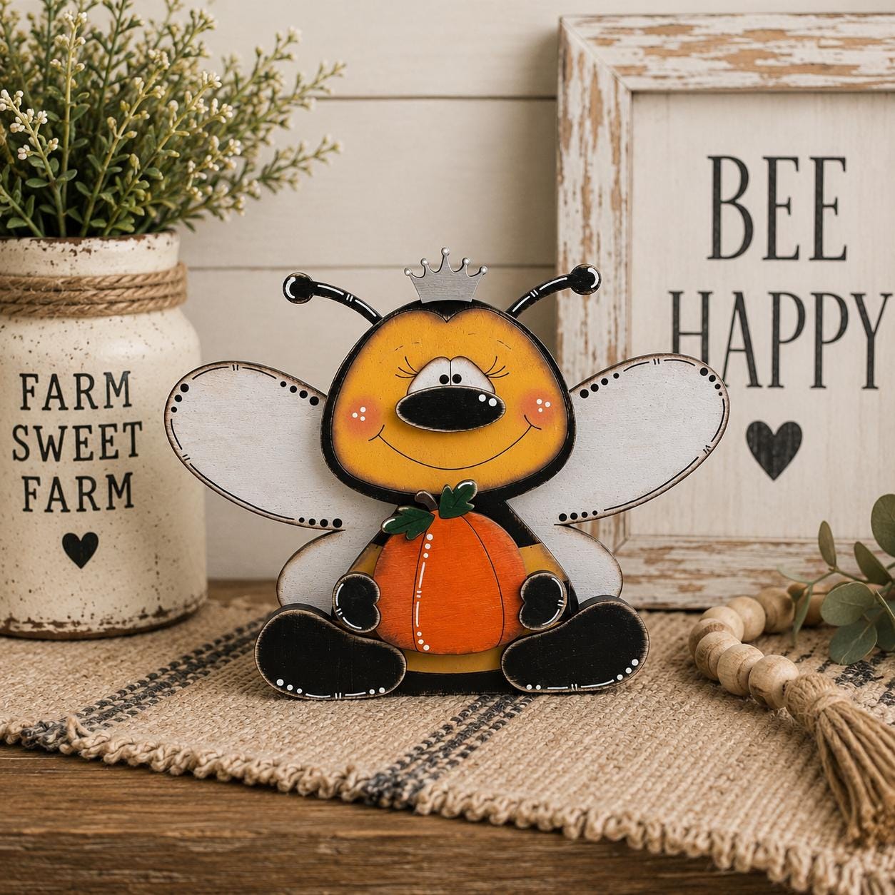Cute Interchangeable Bee Shelf Sitters with Magnetic Seasonal Pieces for Farmhouse Tiered Tray Decor