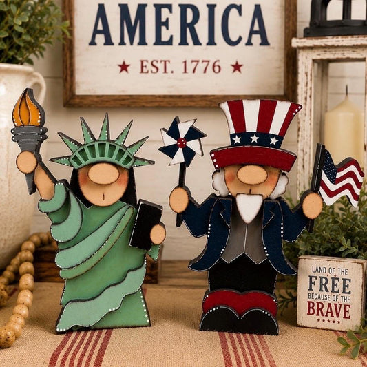 Charming Uncle Sam Gnome and Lady Liberty Shelf Sitters for Patriotic Vibes